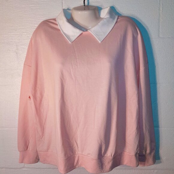 Shein Curve Women's XL Light Pink White Contrast Collar Lightweight Sweater - Picture 1 of 8